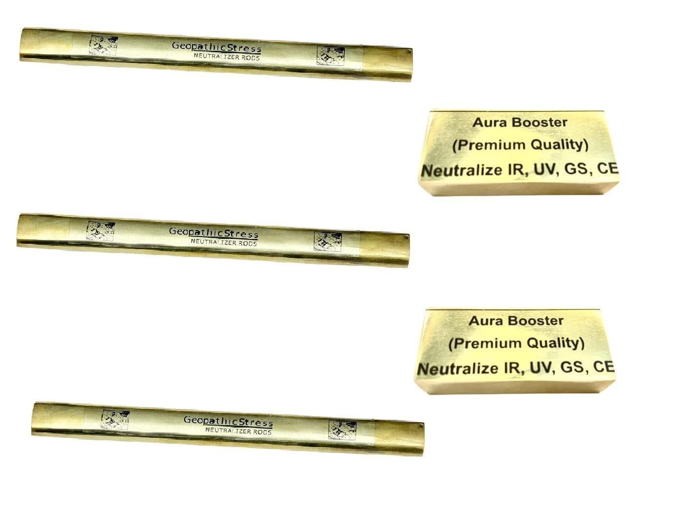 Brass Stress Rod Geopathic Neutralizer and Aura Booster for Good Health and Wealth (Color : Golden) (Set of 5) 3 Geopathic Stress Rod 2 Aura Booster-image-0