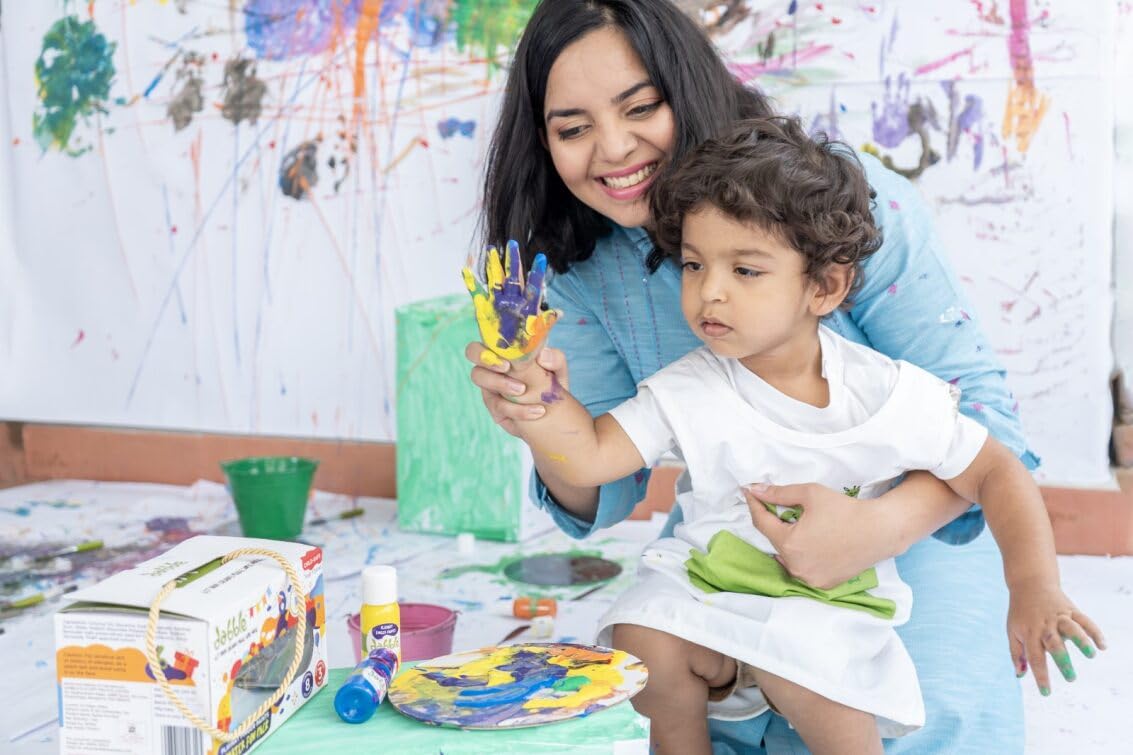 dabble Non-Toxic Finger Paint with Brushes Set for Kids | Non-Toxic, Child-Safe, Washable Finger Paints and Easy-to-Grasp Jumbo Brushes | Learning and Educational Gift Pack | Art and Craft Activity - Image 3 thumbnail