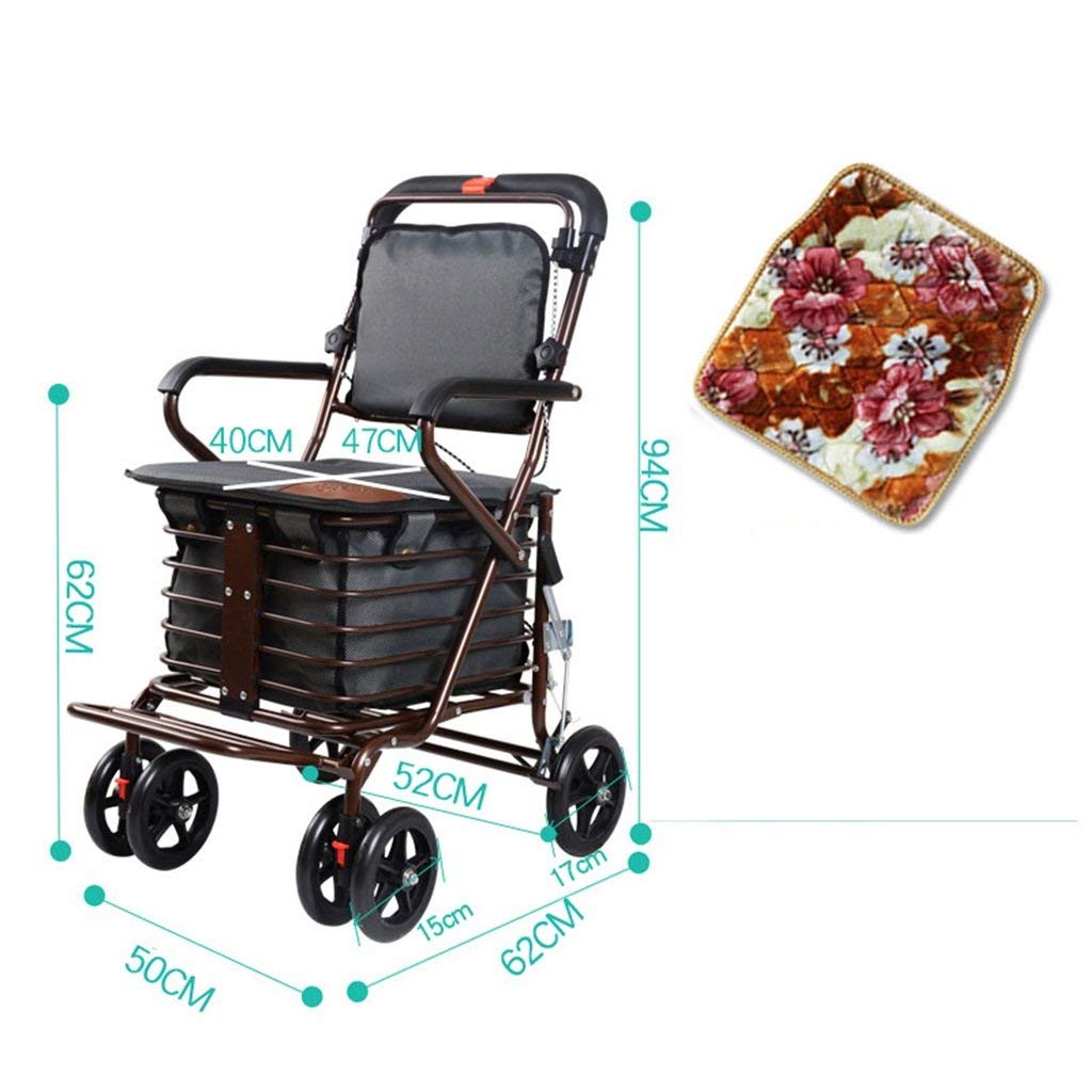 Wielofunkcyjny wózek na zakupy Wózek dla osób starszych Little Pull Car Starsza taczka może pchać i siedzieć Składany chodzik Cztery skutery do przechowywania Wózki ręczne Comfortable anniversary