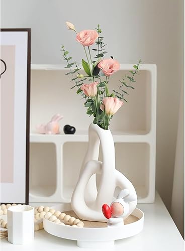 Miniatura 10 de Jarrones de cerámica modernos para ramo de hierba de las pampas, jarrón negro decorativo bohemio funky para centros de mesa, estante de sala de