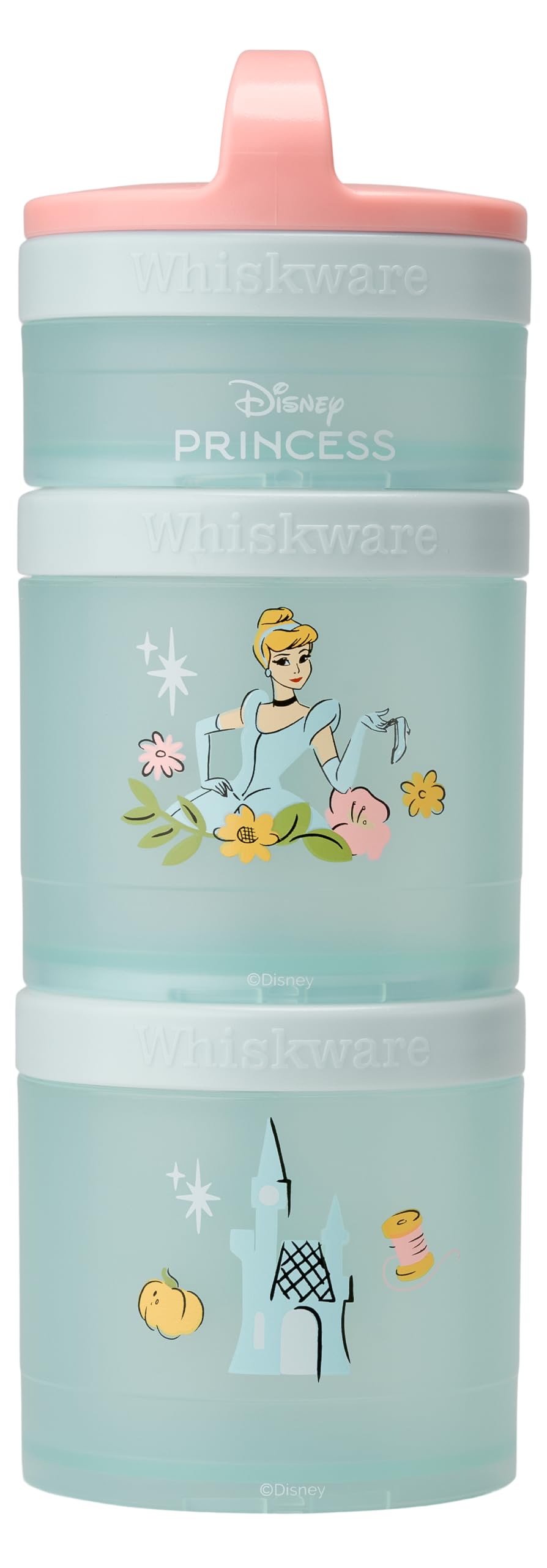 (Cinderella) DiSNEY PRINCESS Whiskware Stackable Snack Pack - 3 Jar + Handle - Pink/Blue/Blue