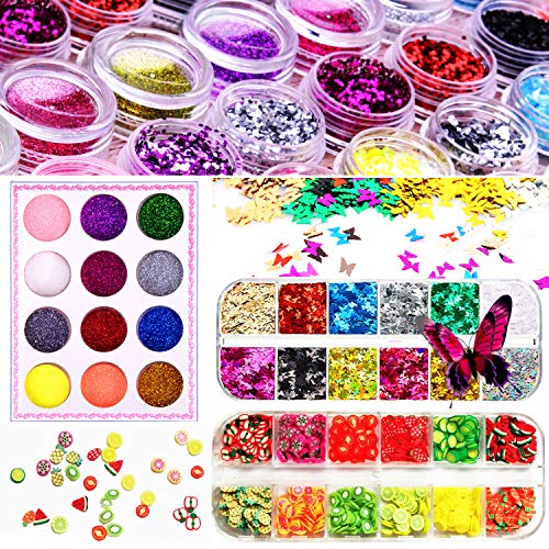 Resin Glitter for Resin Molds Resin Jewelry Craft Glitter Flakes Epoxy Decorations Resin Keychain Supplies with Butterfly Confetti Glitter Sequins, Fruit Resin for Nails Art Slime, Fine Glitter