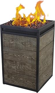 Afterglow Terrafab Grey Panels with Steel Frame 16" Square 40,000 Btu Propane Fire Column Outdoor Wood Effect Fire Pit for Outdoor Patio Garden Backyard Decking Decor CSA Certificated