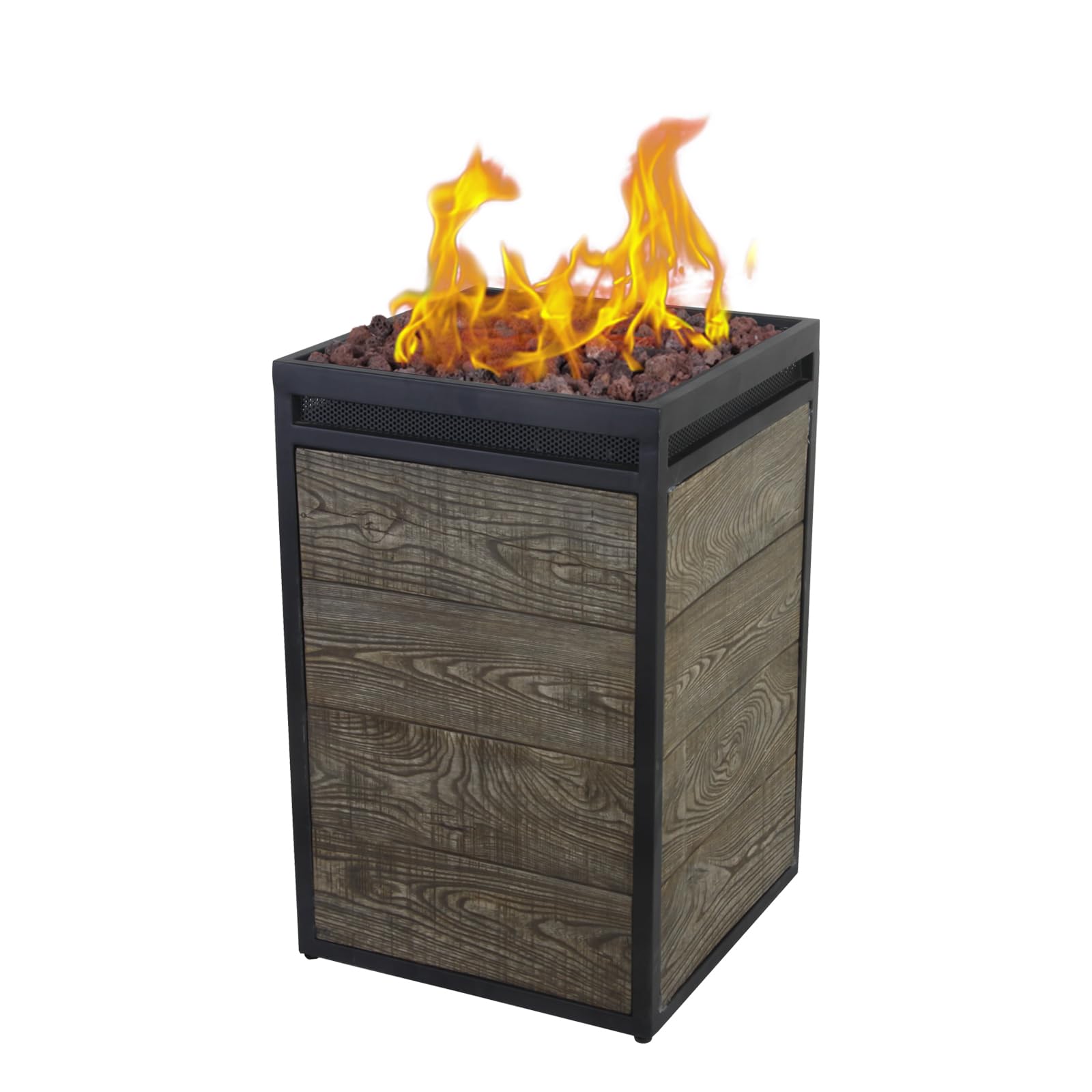 Afterglow Terrafab Grey Panels with Steel Frame 16" Square 40,000 Btu Propane Fire Column Outdoor Wood Effect Fire Pit for Outdoor Patio Garden Backyard Decking Decor CSA Certificated