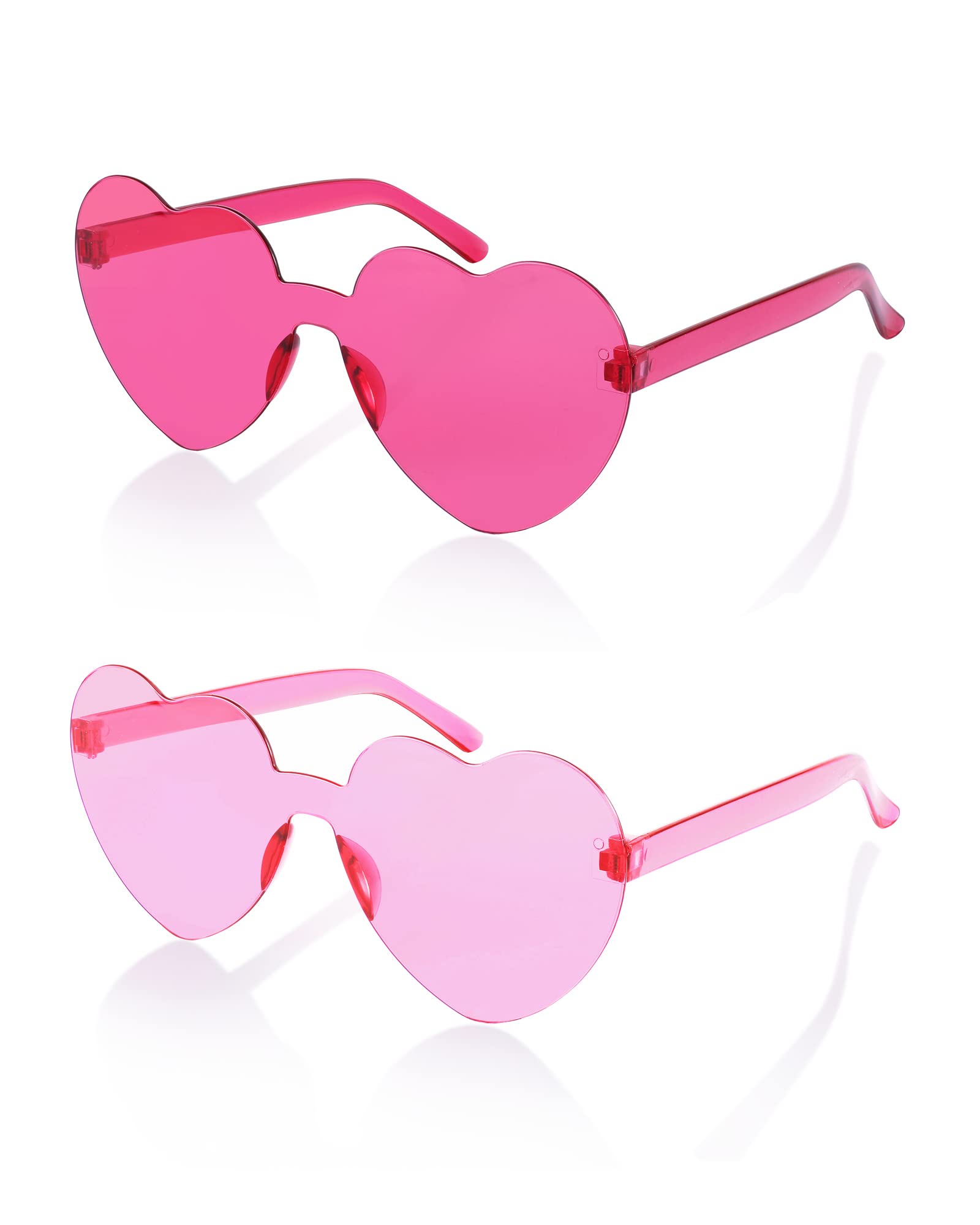 FEISEDY 2 Pack Rimless Heart Shaped Sunglasses Party Glasses Disco One Piece Transparent Trendy Love Glasses B2826-F2