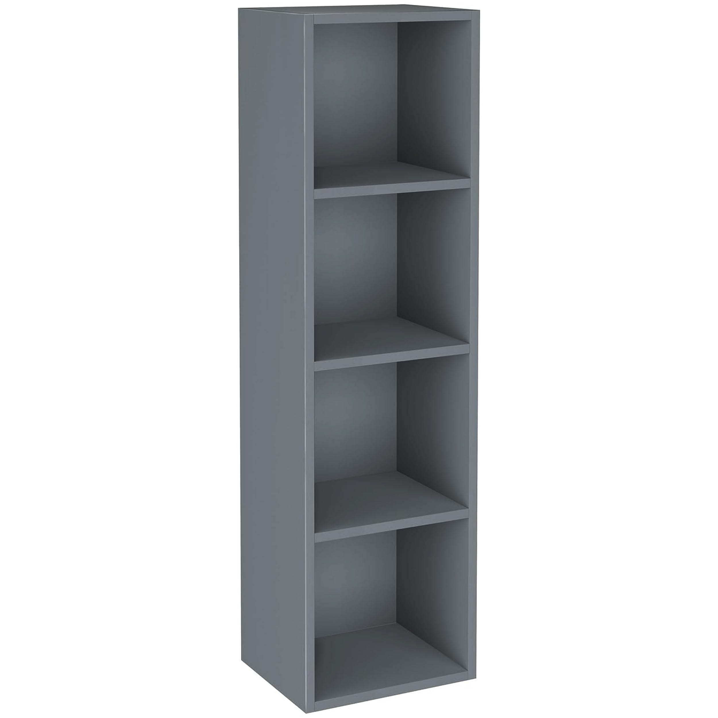 Blisswood Wooden Bookcase, 4 tier Bookshelf Storage Shelves, Cube Storage unit, Narrow shelving unit for Home, living room display shelves, bedroom and office furniture (Grey) — image 1