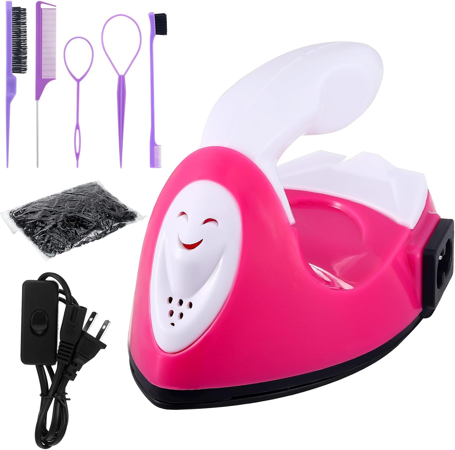 Lasnten Lay Flat Mini Iron for Hair, Mini Portable Hair Straightener with Handy Styling Tools Combs and Rubber Hairbands Set for All Types, Flyaway, Thick, and Unruly Wigs