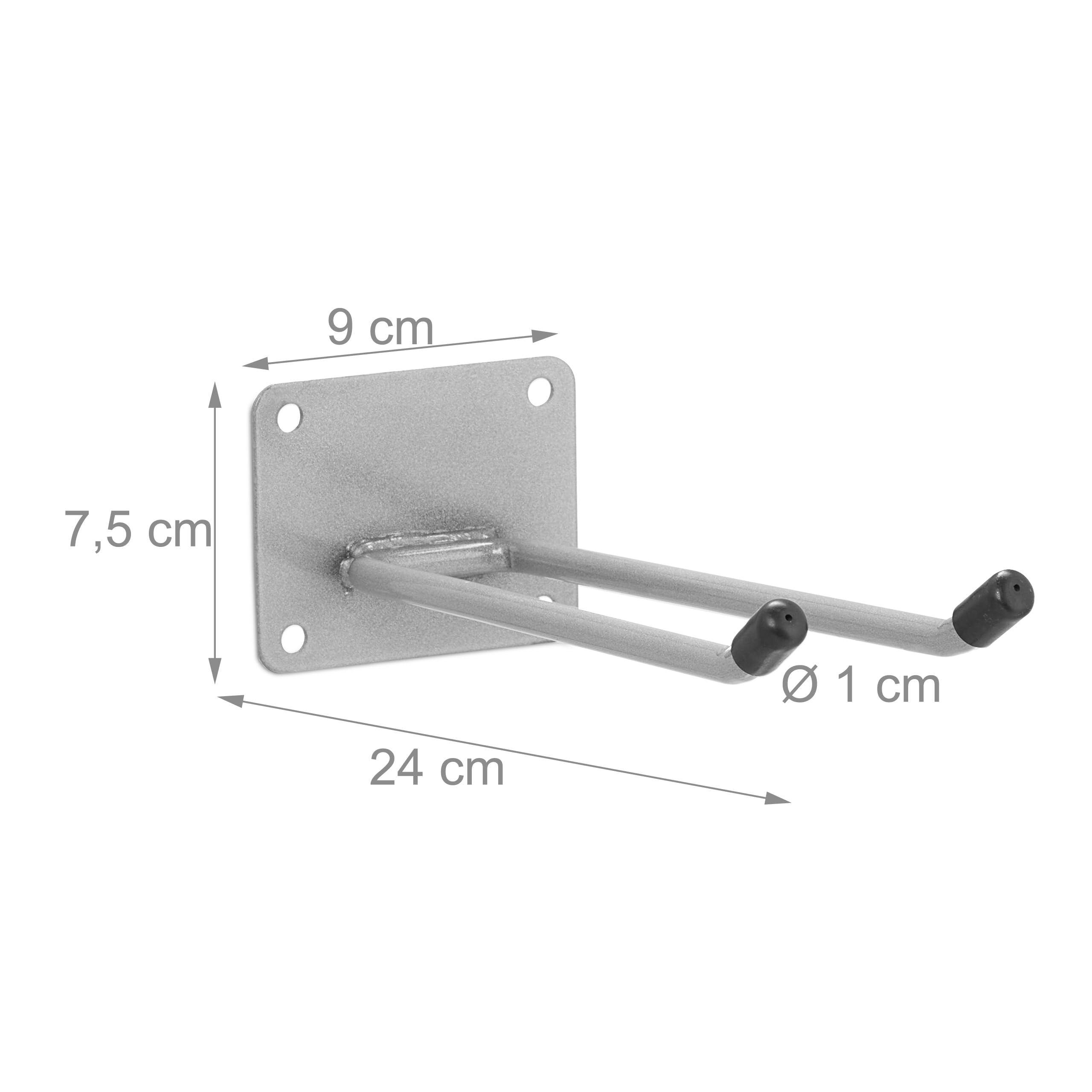 Relaxdays Appliance Holder, Garden Tools, Garage, Wall Mounted, Double, Hooks, Basement, 24 cm Length, Steel, Silver - Image 4
