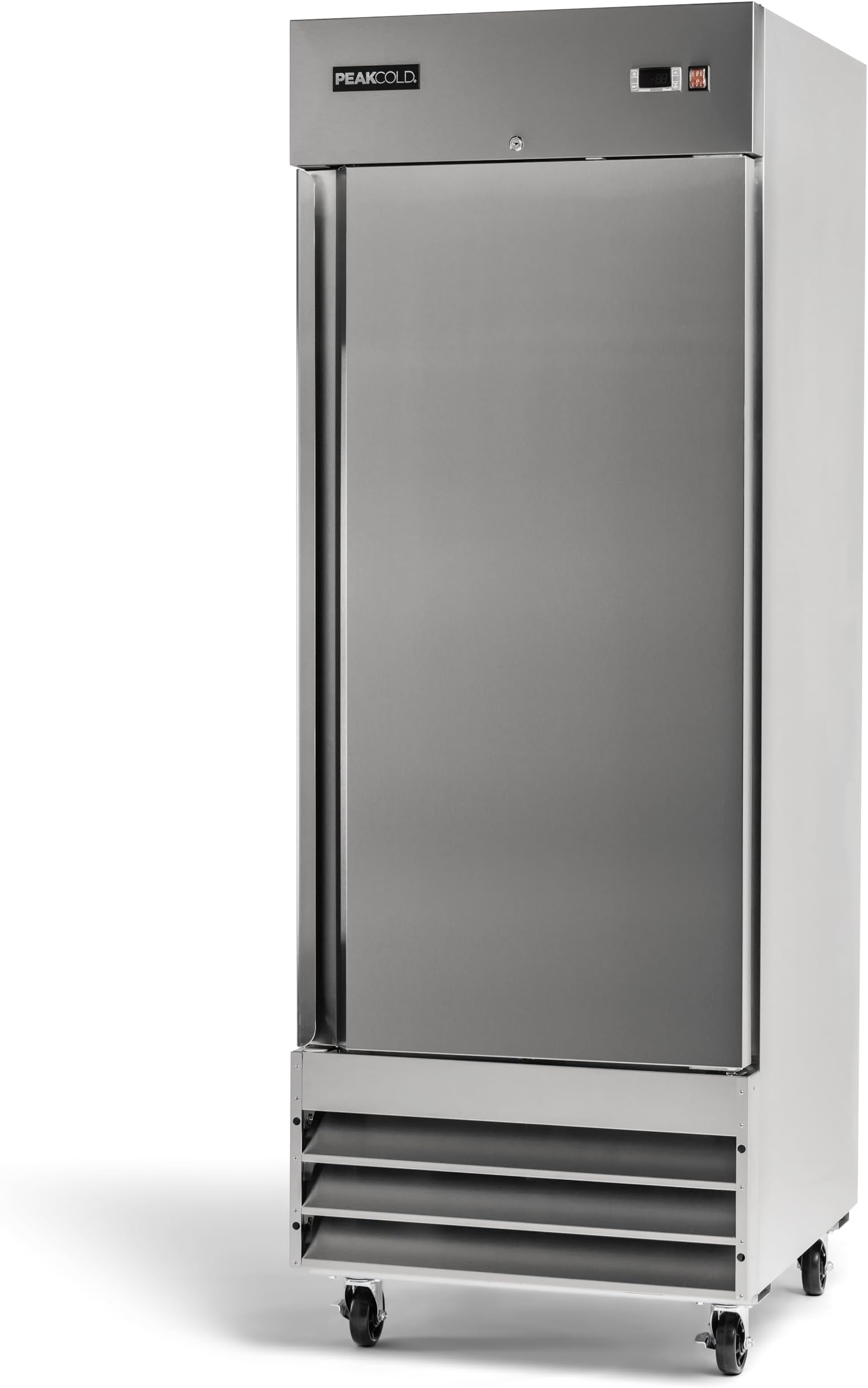 PEAKCOLD Single Door Commercial Reach In Stainless Steel Freezer, White Interior; 23 Cubic Ft, 29 Wide inch