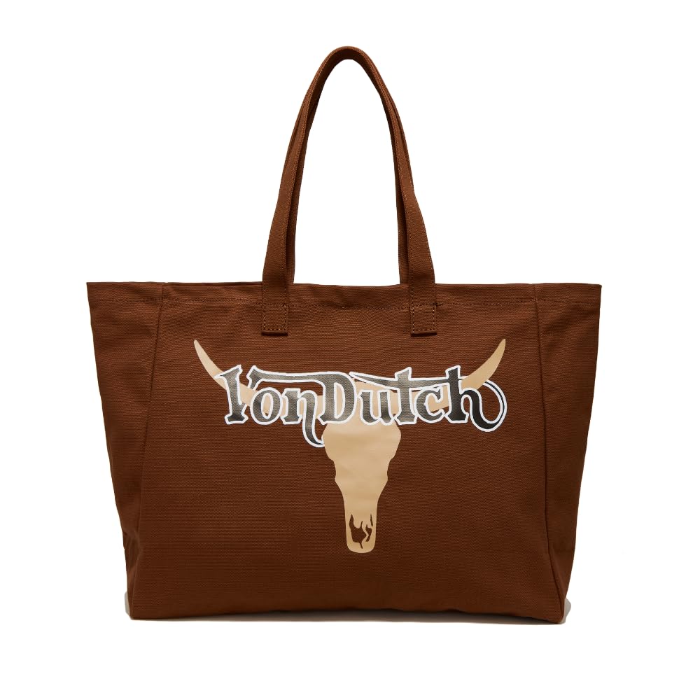 Von Dutch Women's Tote Bag – Stylish Canvas Handbag, Spacious Interior, and Iconic Logo Design (Brown Bull)