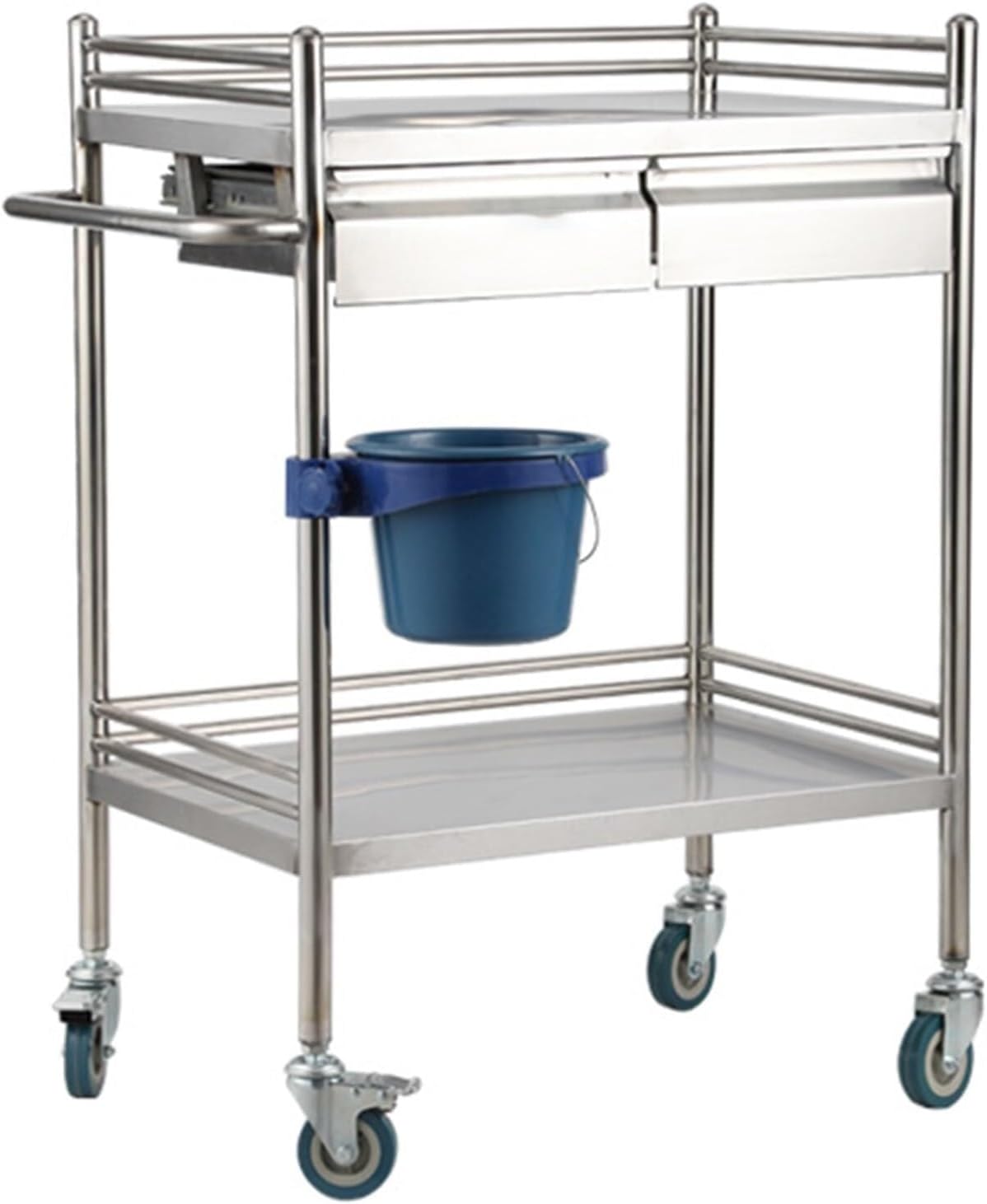 2-Shelf Stainless Steel Lab Cart with Drawer, Rolling Utility Cart with 360° Silent Wheels, Handle for Clinic, Kitchen & Salon Use(60 * 40 * 86CM) (One Color 66 * 44 * 86CM)