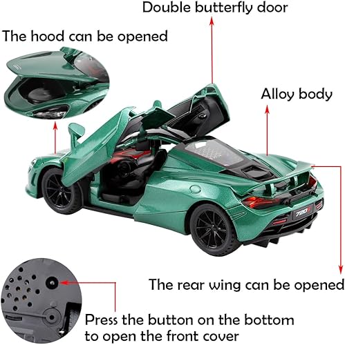 Miniatura 2 de Coche de juguete coleccionable McLaren 720s de aleación verde con luces y sonido