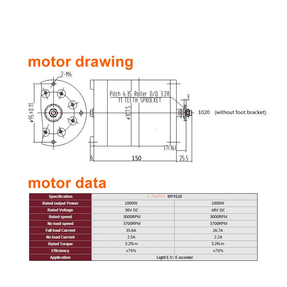 L-faster 36 V, 48 V, 1000 W, Fahrradbürste, DC-Motor, ATV-Ersatz, Hochgeschwindigkeitsmotor für faltbaren Roller, Kettenantrieb, Dirt-Ride-Fahrrad (36 V, 1000 W)