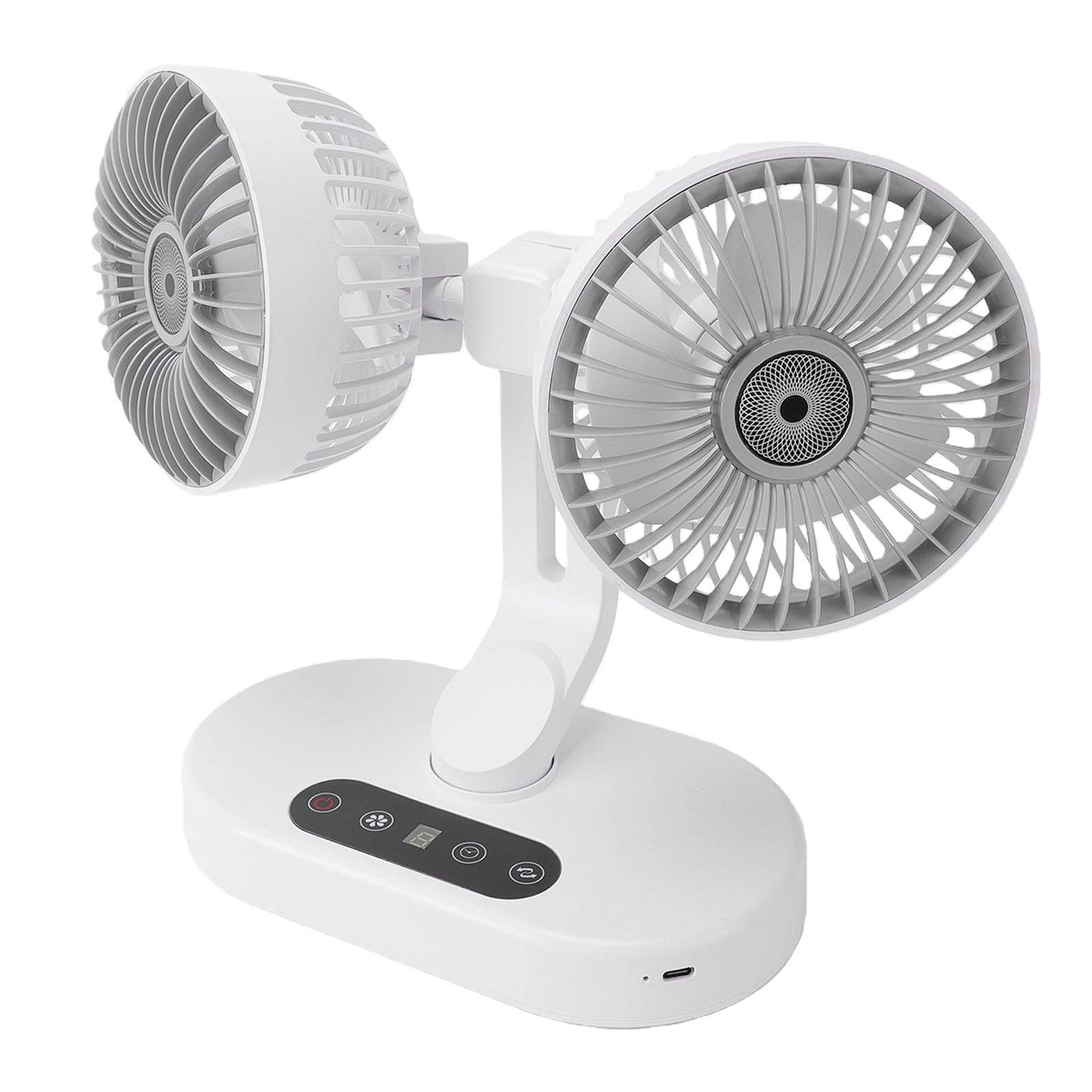 GOWENIC Oscylacyjny Wentylator Biurkowy z podwójną głowicą Mały Wentylator USB Inteligentny Timer Cicha Praca do zadań Biurowych Materiał ABS