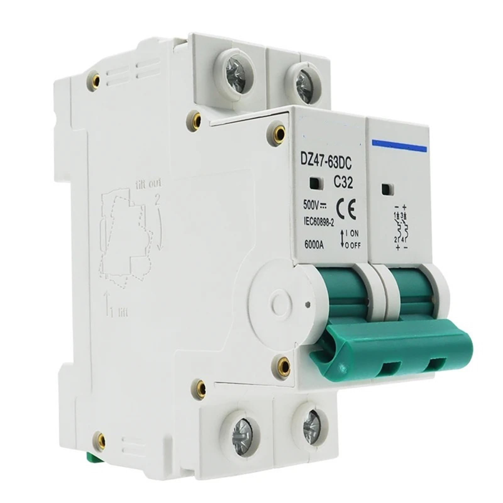 2P DC przełącznik fotowoltaiczny PV MCB 500 V mini wyłącznik 10 A 16 A 20 A 25 A 32 A 40 A 50 A 63 A (50 A)