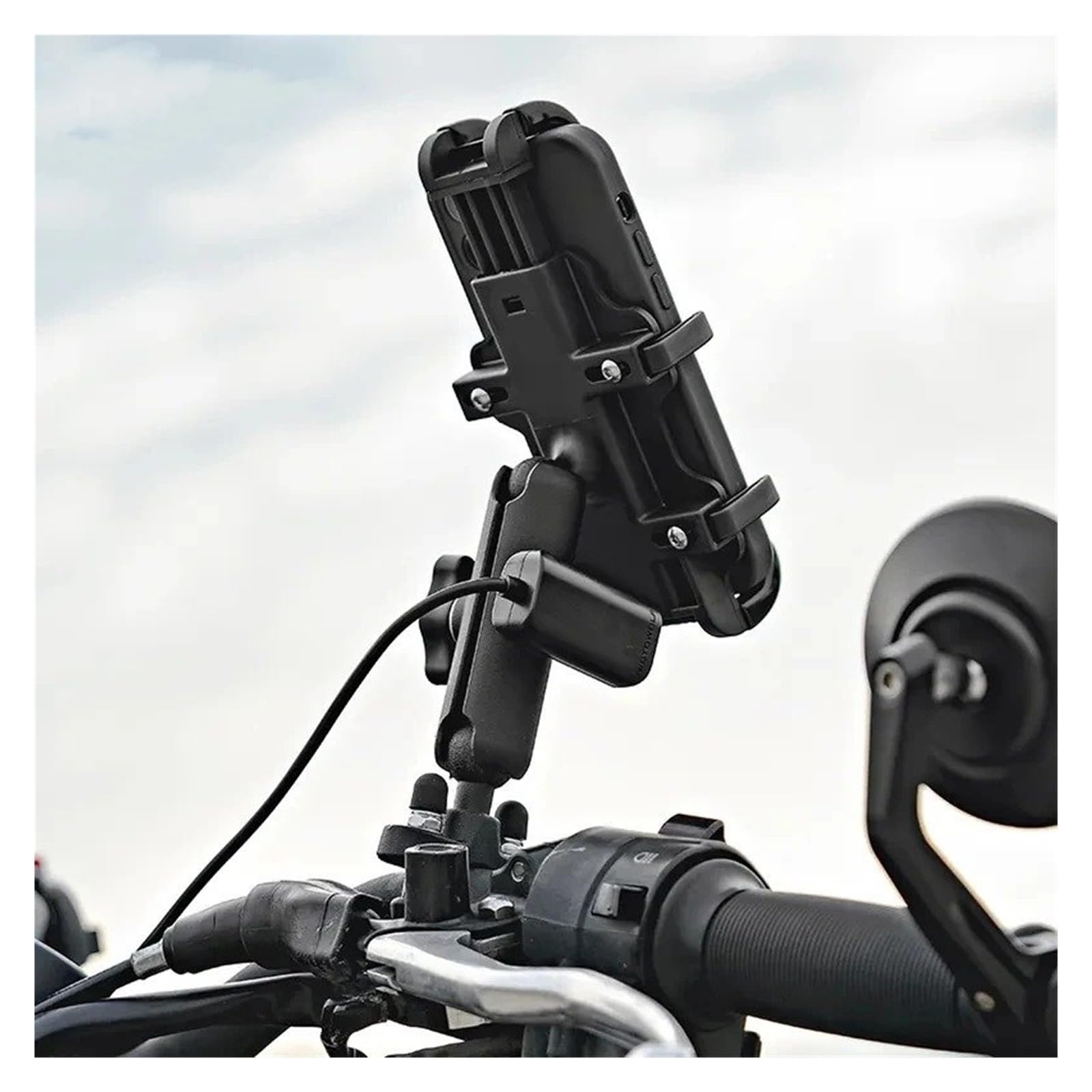 Support GPS Moto Convient Aux Téléphones Portables Supports Téléphone pour Moto Stations Charge USB avec Chargeurs Rapides 3.0 Et Rétroviseur pour Guidon GPS