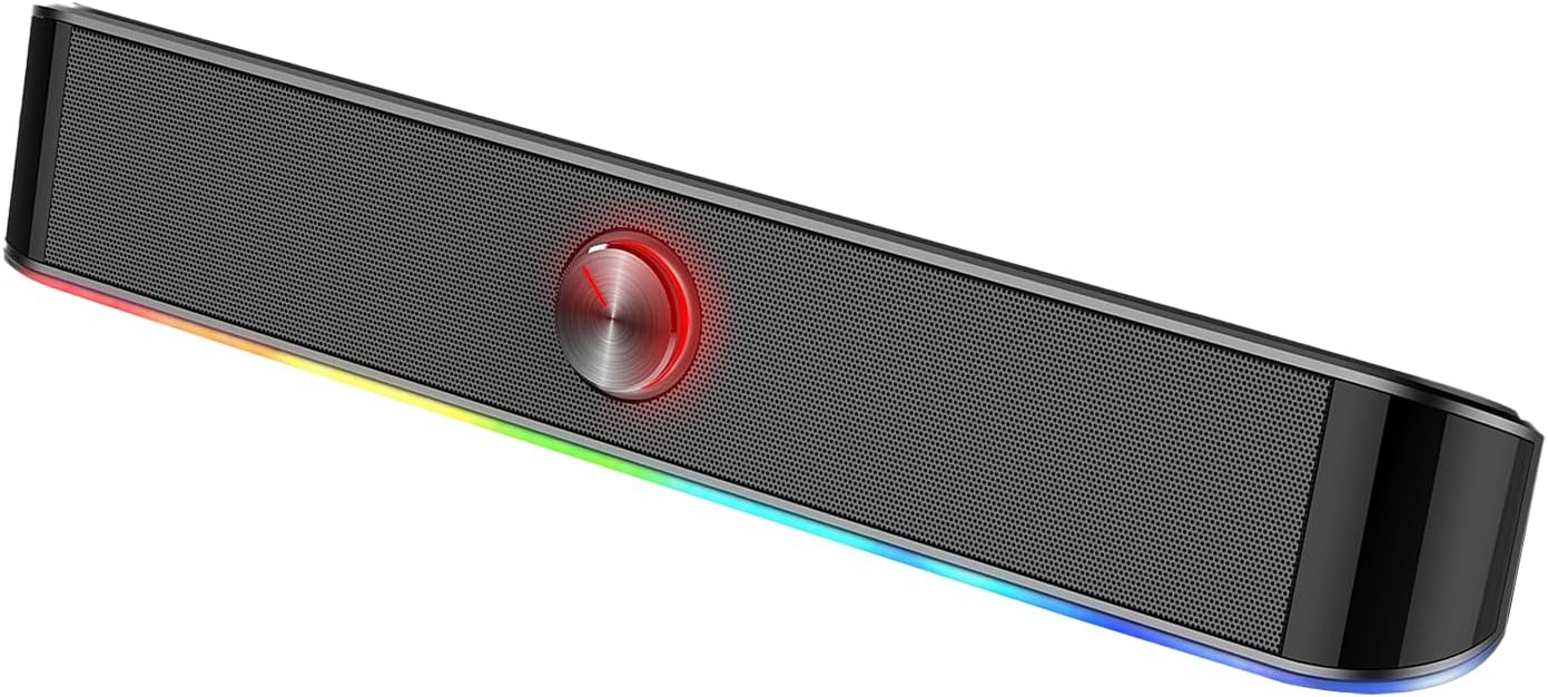 Redragon GS560 RGB Desktop Soundbar, 2.0 Channel Computer Speaker with Dynamic Lighting Bar Audio-Light Sync/Display, Touch-Control Backlit with Volume Knob, USB Powered w/ 3.5mm Cable