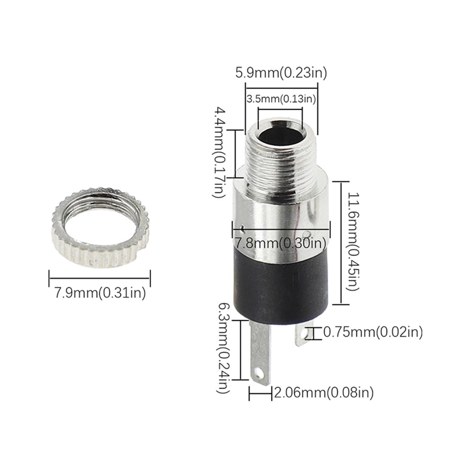 Conector Hembra estéreo PJ392 de 3,5 mm con Tornillo for Auriculares (10 Unidades)