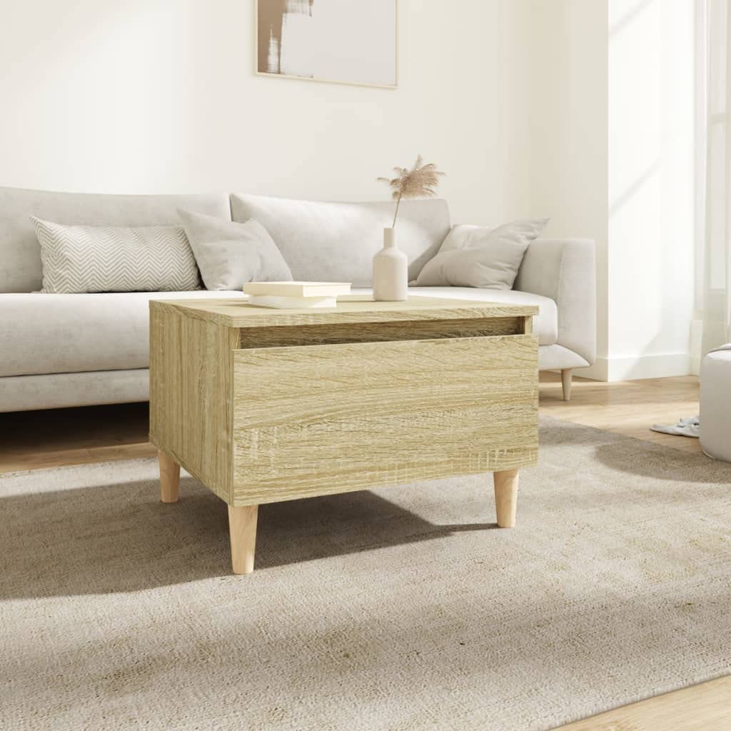 SXZenSpace Side Table Sonoma Oak 50x46x35 cm Engineered Wood with Drawer, Small Coffee or Bedside Table, Scandinavian Style End for Living Room Bedroom Hallway