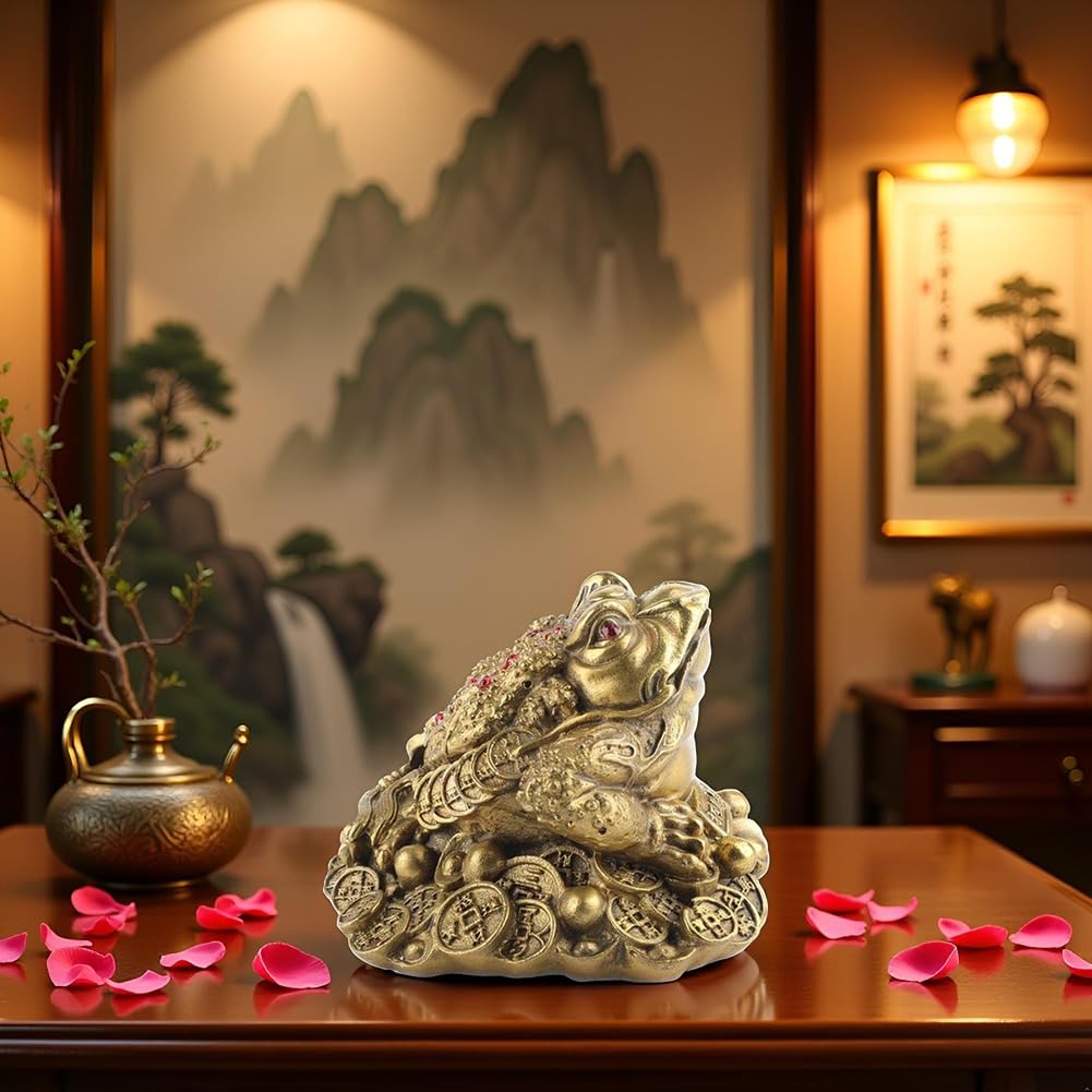 Geldfrosch Messing Glückskröte Feng Shui Dreibeiniger Reichtum Traditioneller Frosch für Wohlstand Home Office Feng Shui Dekor((1))