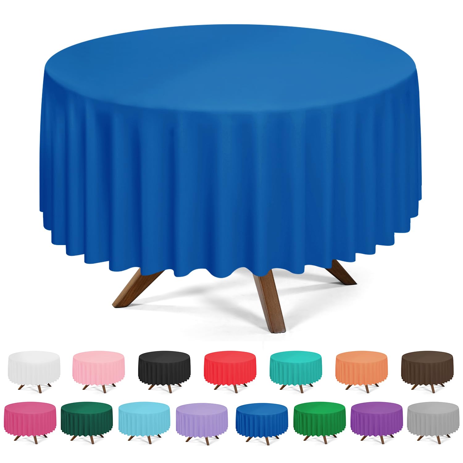 YSYJ 3 Pack Royal Blue Plastic Tablecloth Disposable Round Table Cloth 84 Inch Table Cover for Parties
