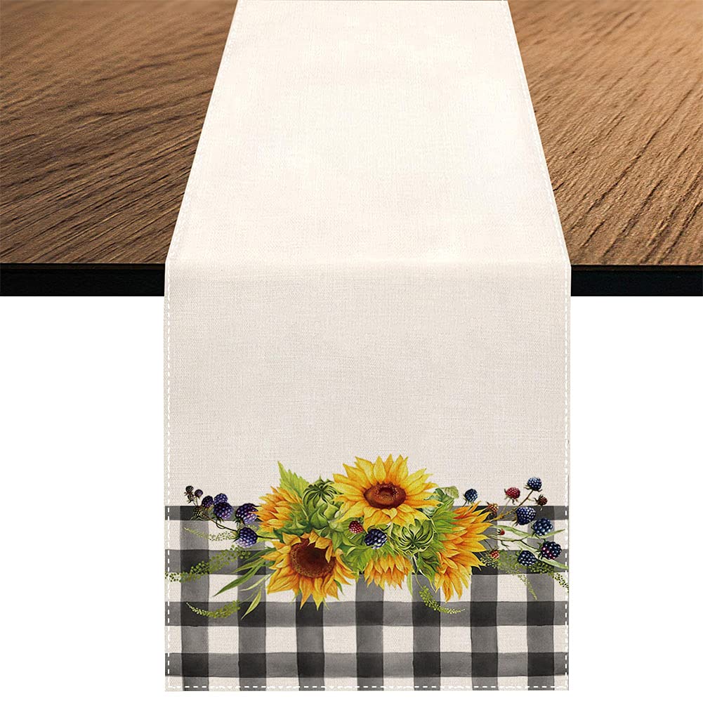 ひまわりのタペストリー・テーブルランナー Amazon｜バッファロー格子柄 ひまわりテーブルランナー 季節の夏