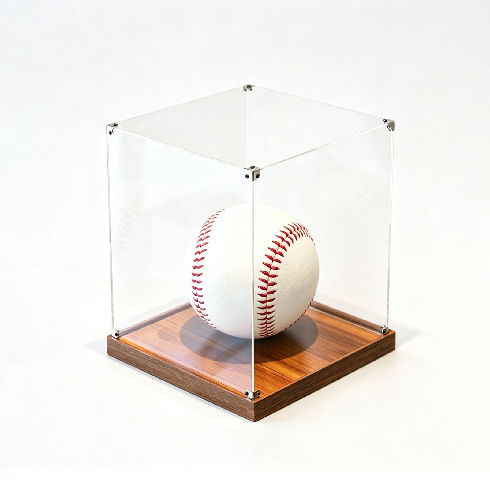 Akrylowa Gablota Przezroczyste Sześcienne Pudełko Ekspozycyjne Piłki Baseballowe Drewnianą Podstawą, Akrylowa Witryna Buty Torebki 10–80Cm, Pojemnik-organizer Metalowym(65x65xH65cm/26x26x26in)
