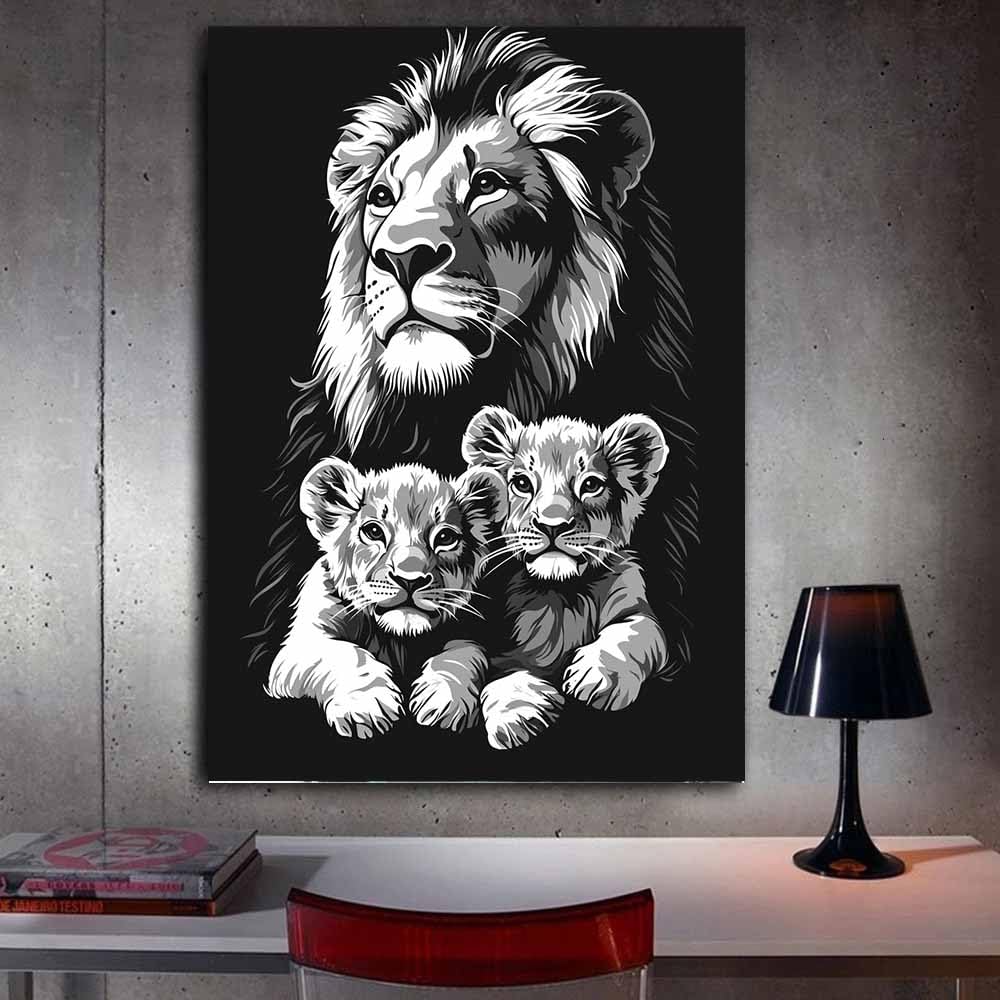 WQBQKKX Czarno-biały plakat ścienny XXL płótno ścienne lew drukowany plakat ścienny do łazienki sypialni (szary 2)-40x60cm oprawione
