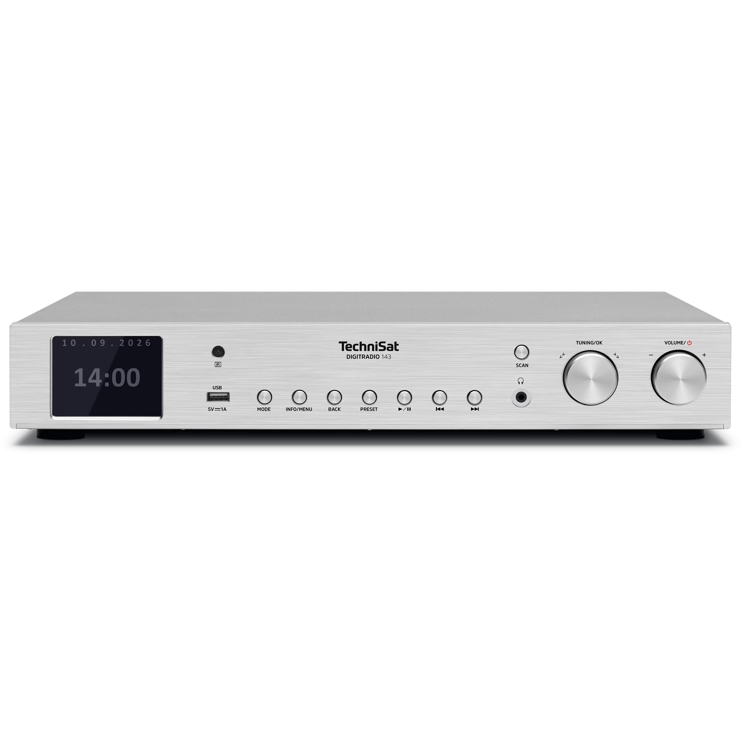 TechniSat DIGITRADIO 143 (V3) - Tuner HiFi Internetradio (Radio numérique Dab+, Streaming Audio Bluetooth, Spotify Connect, antenne Filaire, télécommande, Largeur 43,5 cm) Argent