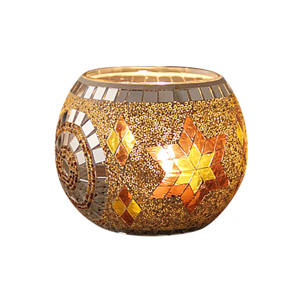 Mosaic Glass Candle Holder Vase Pen Holder, Crackled Glass Mosaic Tea Light Holder