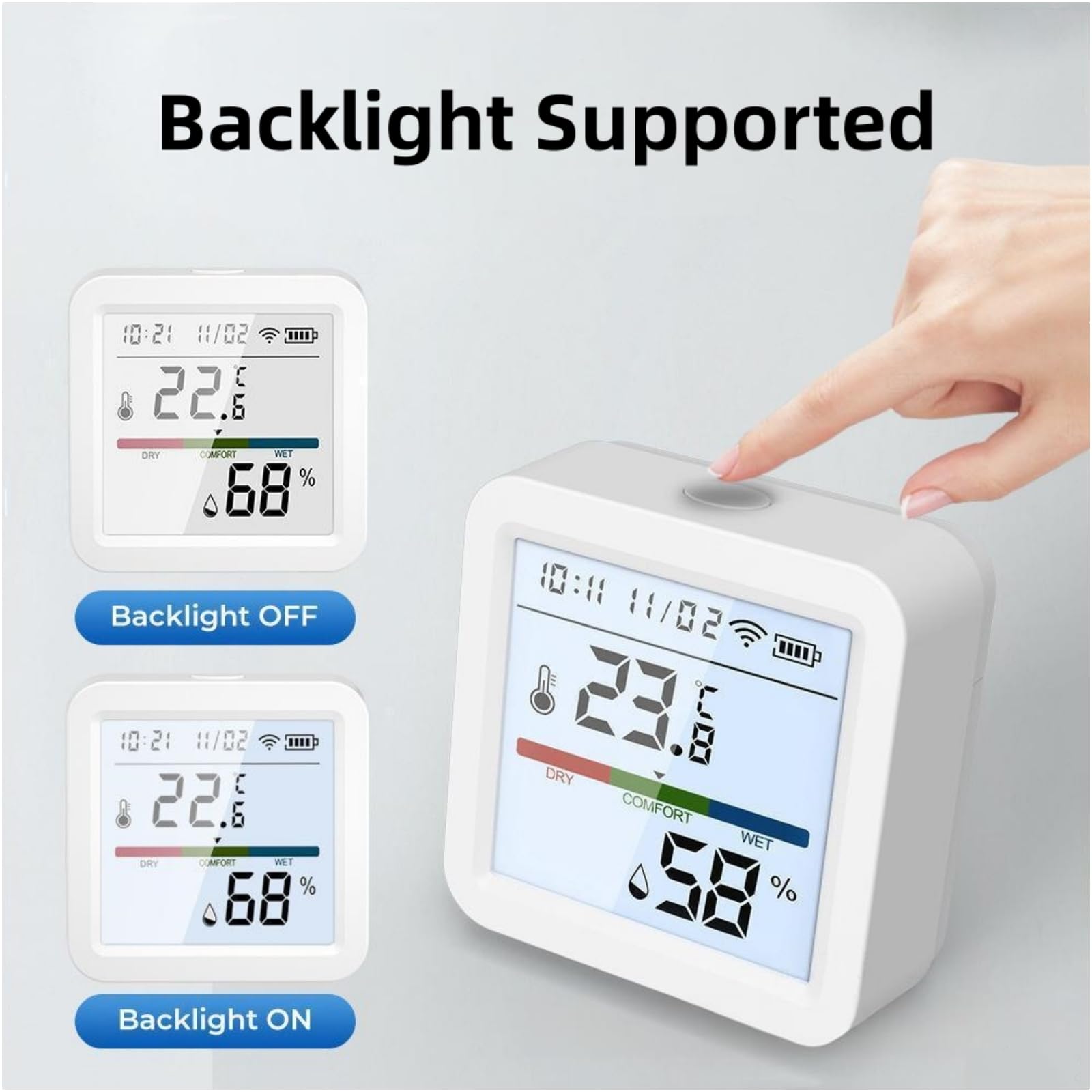 Mengshen Pack 2 Termómetro Higrómetro Digital WiFi Interior Sensor Temperatura Humedad con Retroiluminación Monitoreo Remoto APP para Hogar Habitación Bebé Oficina