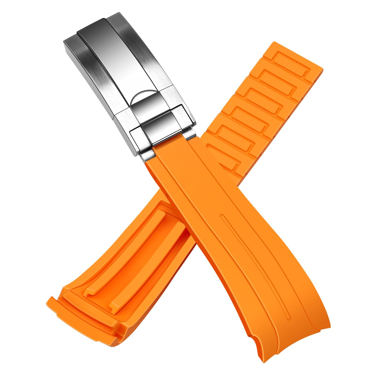 Cinturino di ricambio in silicone con estremità curva da 20 mm, cinturino di ricambio a mezza luna, fibbia in acciaio inox, per uomini e donne, arancione