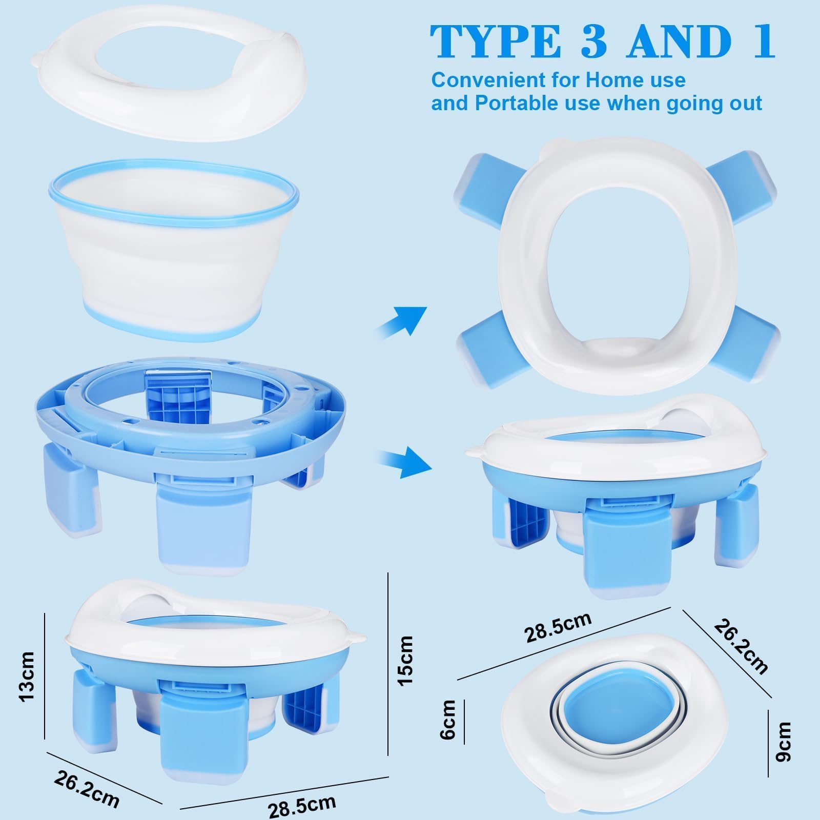 Siège de toilette pliable 3 en 1, pot de voyage antidérapant