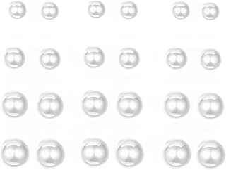 12 Pairs Pearl Studs Earrings for Women, Stainless Steel Hypoallergenic White Faux Simulated Pearl Earrings, 4 Mixed Sizes Round Ball Jewelry for Wedding Birthday Christmas