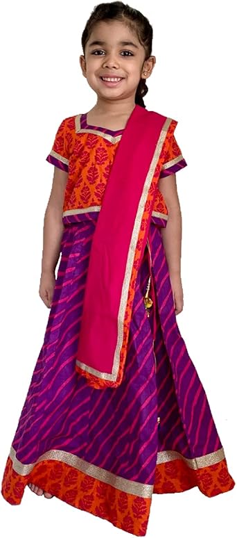 Traditional Indian Multicolor Cotton Lehenga Choli For Girls