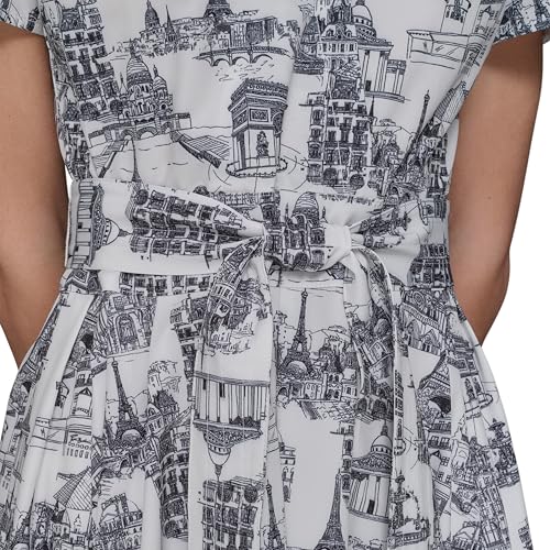 Image of Karl Lagerfeld Women's Short Sleeve Surplice Neck Faux Wrap Belted Mini Dress