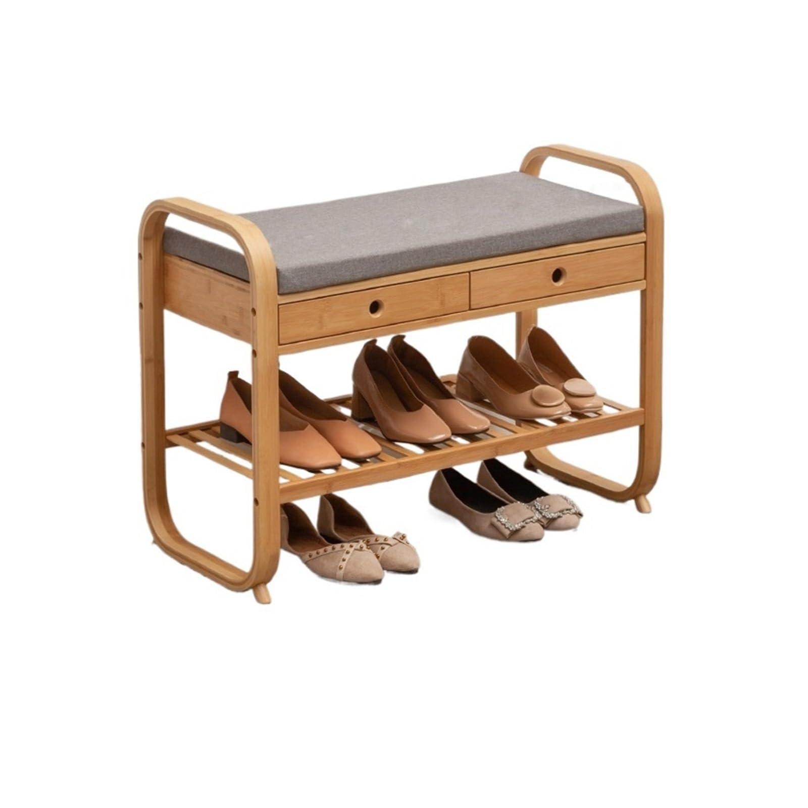Banc à chaussures d'entrée en bois noble structure robuste avec tiroirs intégrés