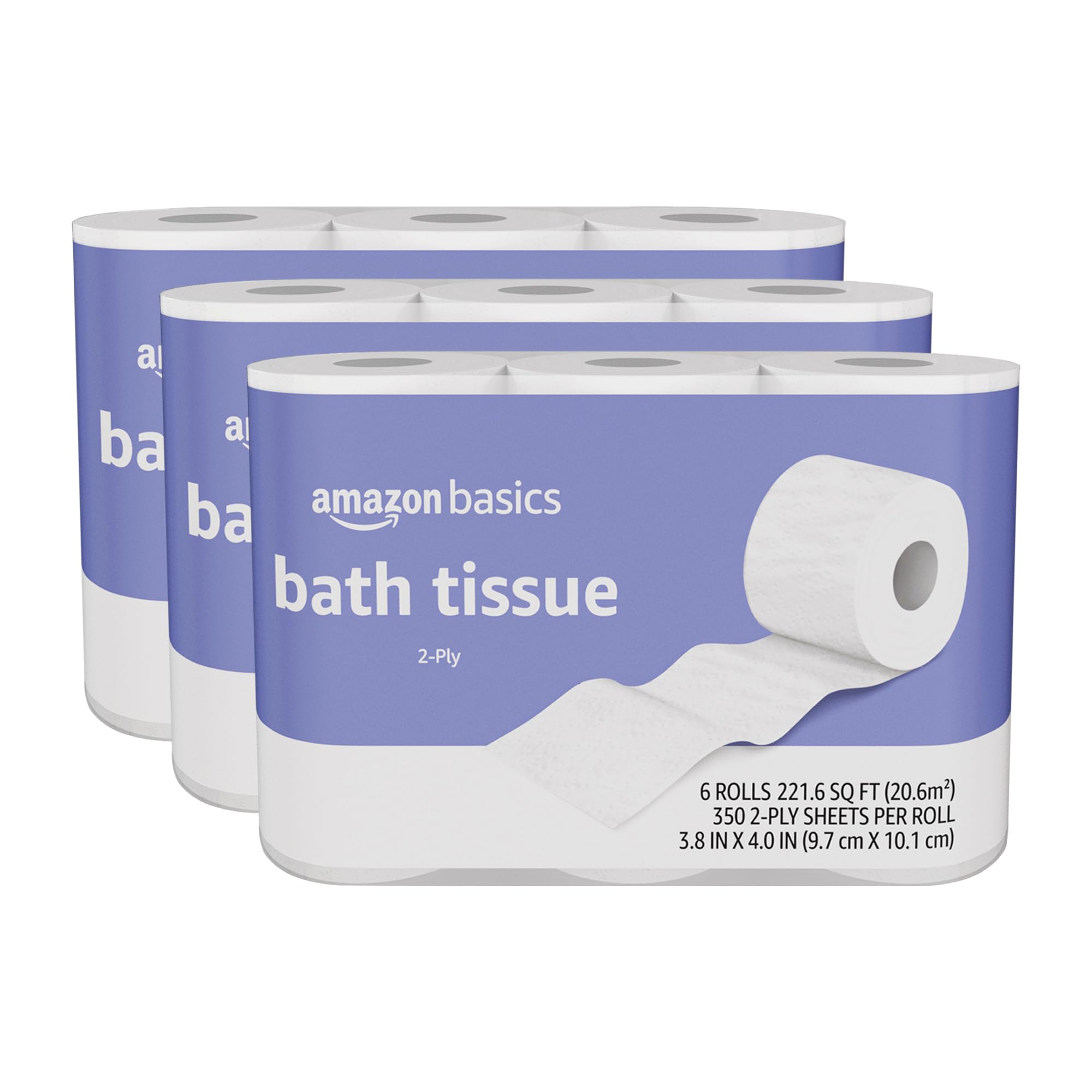 Amazon Basics 2-Ply Soft Toilet Paper, 15  Rolls | 5 Packs of 3 | 111 Regular Roll Equivalent