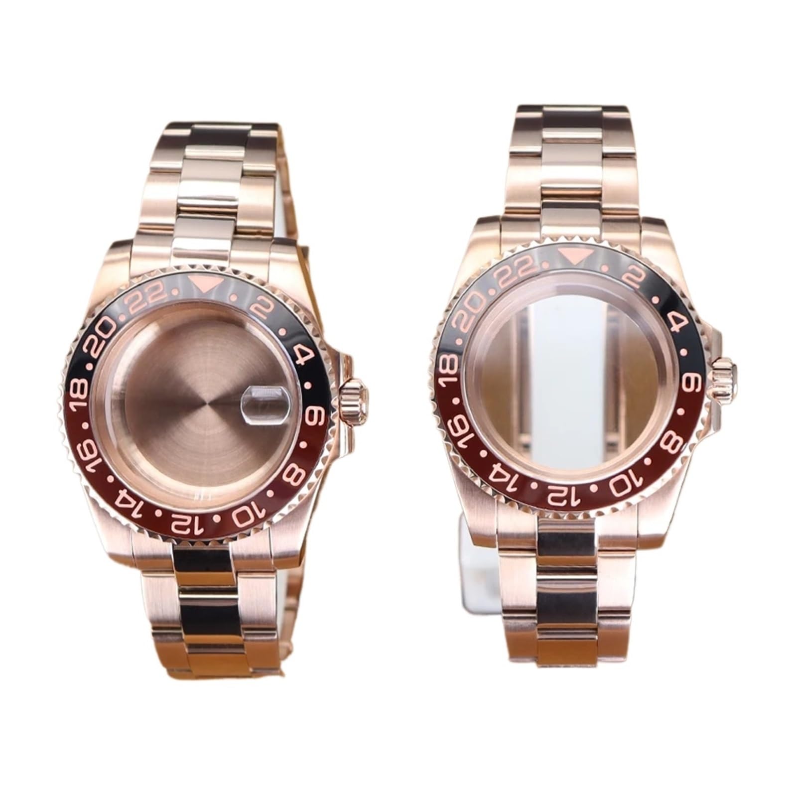 Pulsera de reloj de oro rosa de 40 mm, esfera de 28,5 mm, bisel de cerveza de raíz compatible con NH34 NH35 NH36/38 Miyota8215 ETA2824