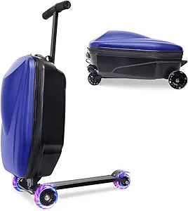 20" Scooter Suitcase for Kids, 2-in-1 Ride On Luggage with Wheels for Boys & Girls Ages 4-15, Foldable Hardshell Carry On Lightweight Travel Suitcase for Airplane