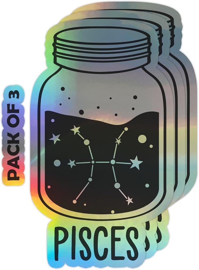 SmittyGFX Pisces Zodiac Sign Astrology Sticker, 3PCS Laptop Water Bottle Tumbler Car Truck Bumper Helmet Tablet Phone Gift Wall Window Sticker (Holographic, 2 Inches (Small))