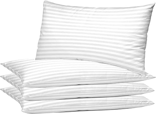 Extra Flat Soft Pillows Queen Size Set of 4, 4 Pack Bed Pillow with Premium Soft Plush Down Alternative Fill for Back,Stomach or Side