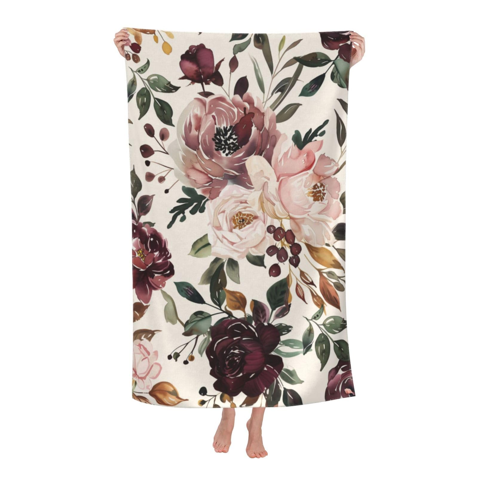 VANZEV Boho Floral Beach Towel Microfiber Sand Free Vintage Watercolor Flower Towels for Adult Kids Quick Dry Ultra Absorbent Super Soft Pool Travel