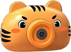 Câmera de bolhas de sabão infantil com Luzes LED e Som - Brincadeira Ar Livre - 2 Refis de Sabão, Alça Portátil e Design Seguro para Crianças a Partir de 3 Anos (Tigre Fred)