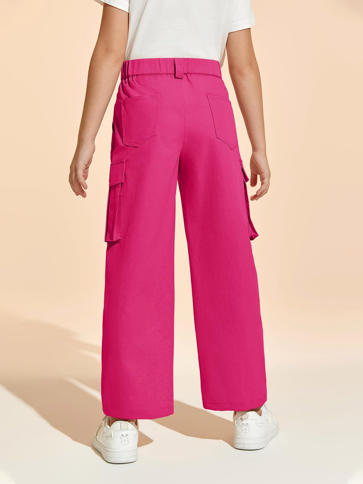 Haloumoning Pantaloni cargo da ragazza, casual, larghi, gamba larga, elastico in vita, pantaloni da jogging con tasche, 5-14 anni