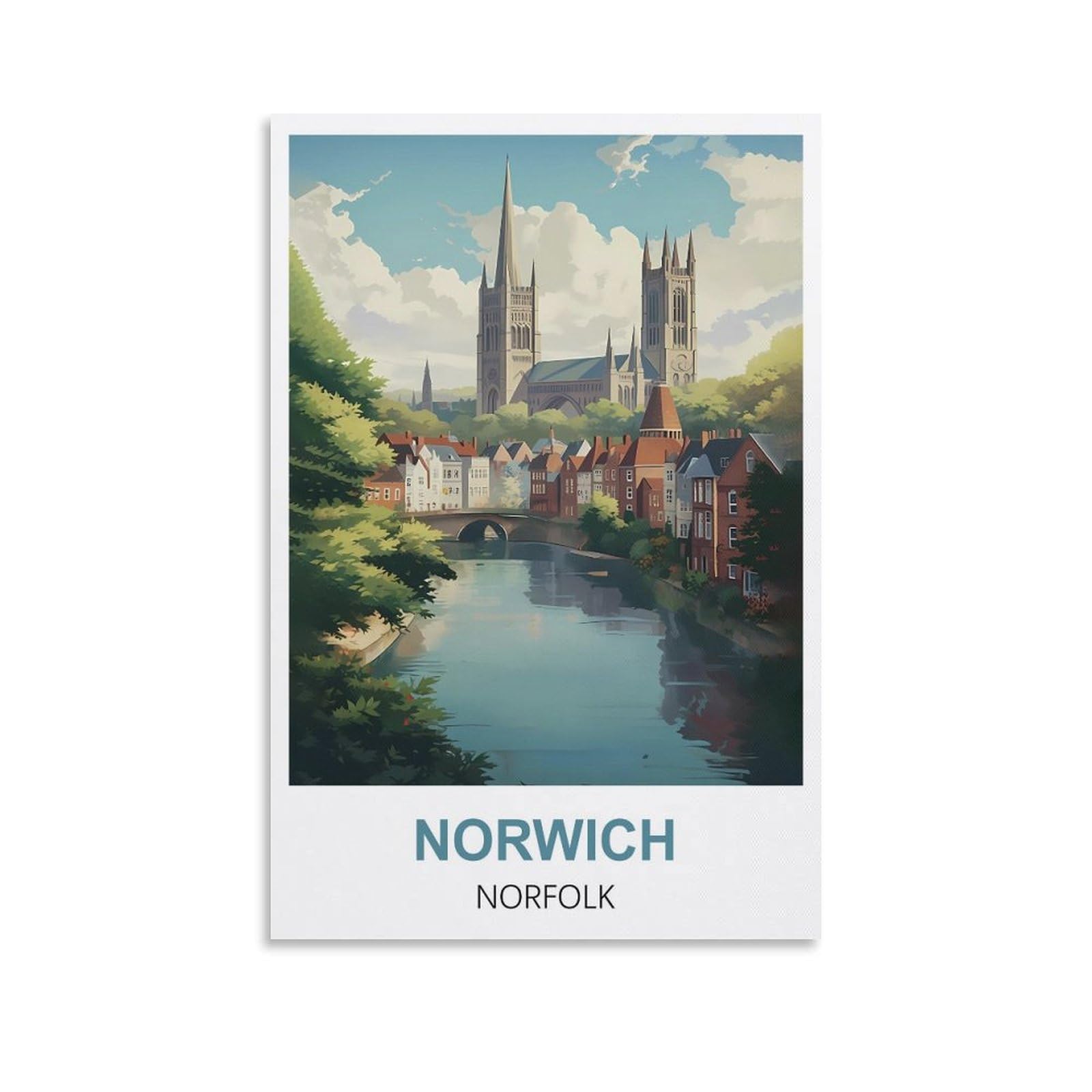 CTZIKWW Norwich Norfolk Vintage Travel Poster 12x18inch(30x45cm) Canvas Art Prints Picture Wall Art Painting