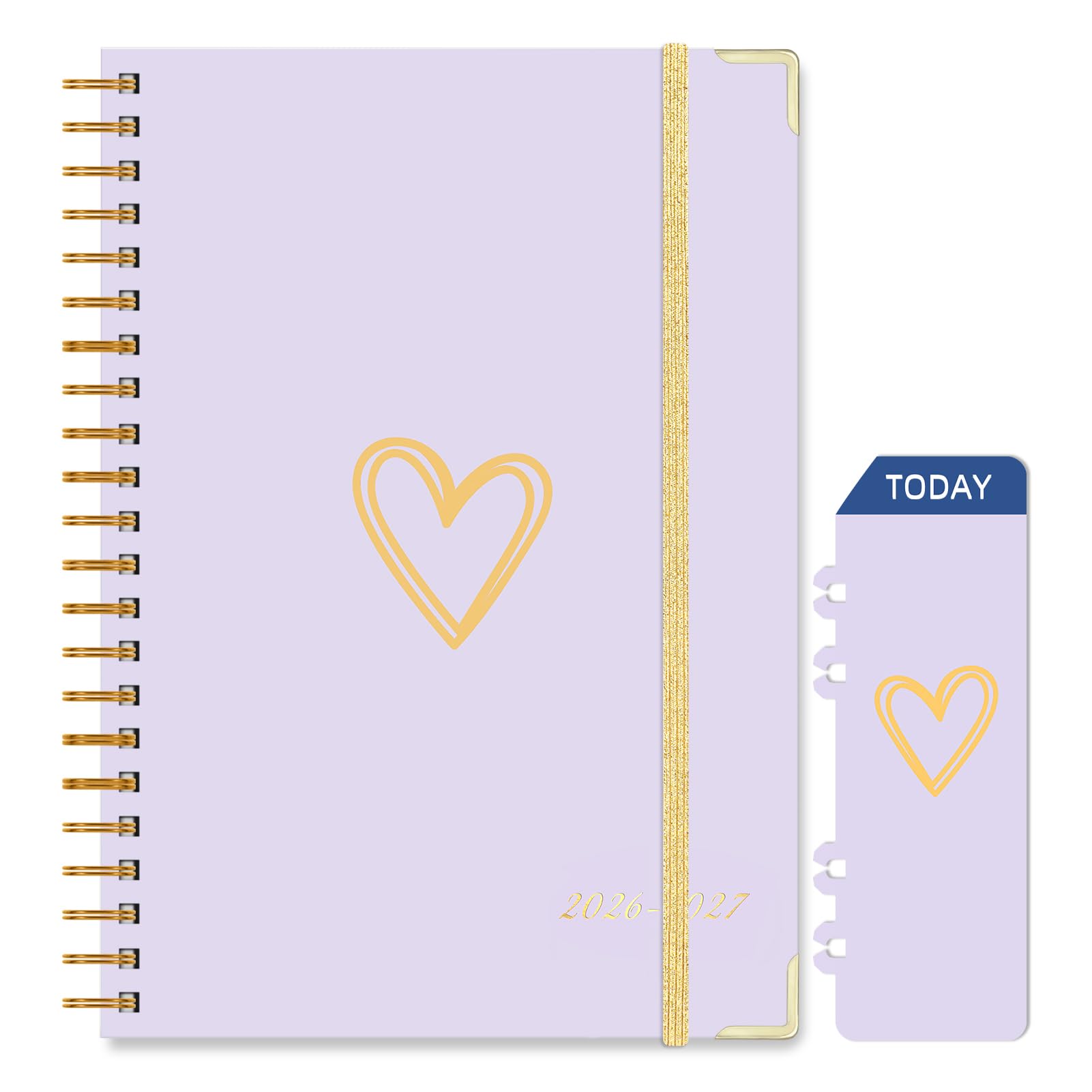 Knagsfa 2026-2027 Planner, Jul.2026-Jun.2027 Planner Weekly and Monthly 6.25"x8.5" with Page Tabs, Calendar Hardcover with Inner Pocket, Elastic Band, Twin-Wire Binding, Bookmark, Purple Love Hearts