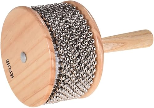 Miniatura 8 de Heysland Cabasa de madera instrumento musical de percusión de metal con cuentas de cadena y cilindro Pop Hand Shaker para banda educación musical