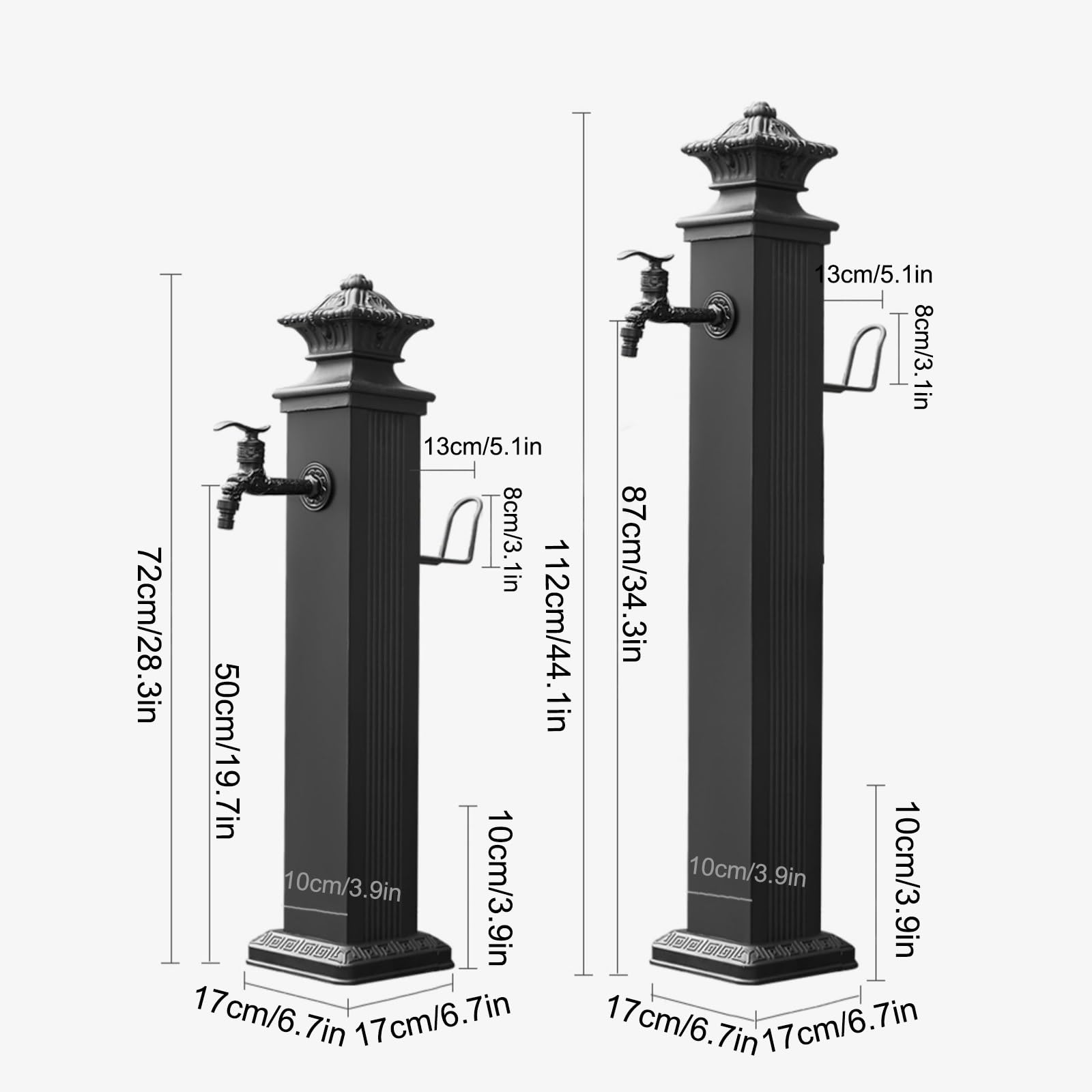 Fontana a Colonna da Giardino, Colonna d'Acqua per Il Giardino, Fontanella a Colonna con Rubinetto Acqua, per Giardino, terrazza o Piscina, Stile Vintage(Black C,72 * 17cm/28.3 * 6.7in)