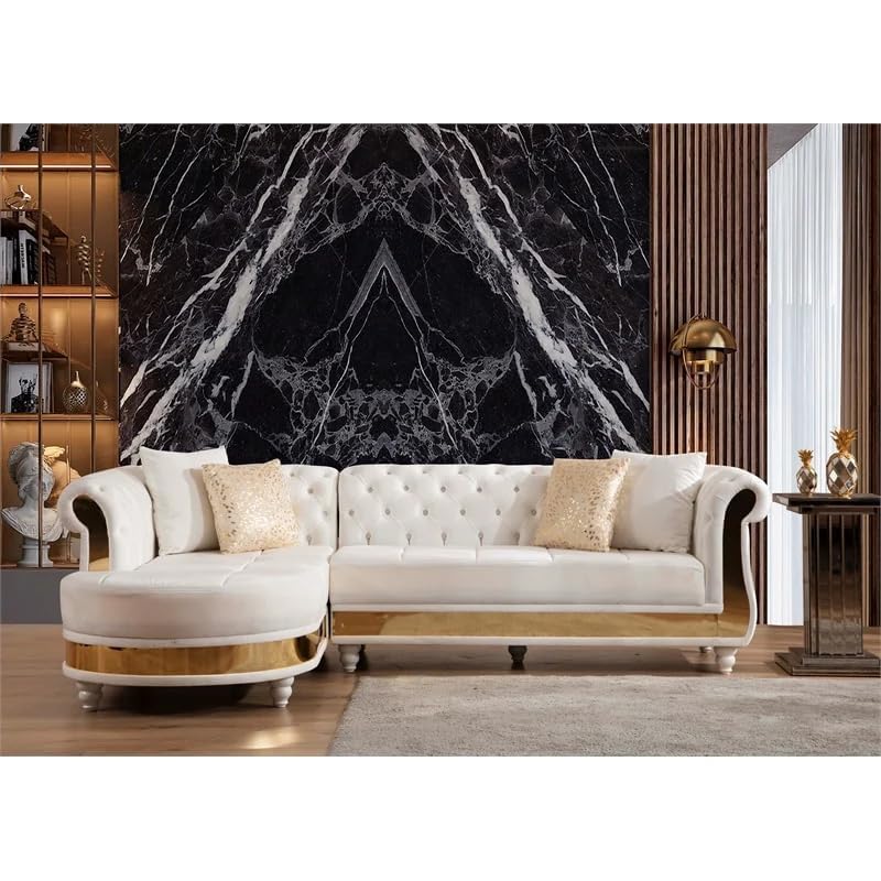 Image of Rosewood ! Modern Classic L Shape Sectional Sofa Set, Chesterfield Style 4 Seater Sofa Set with Pillows for Living Room, Bedroom and Office and Hallway Colour (Beige Gold)